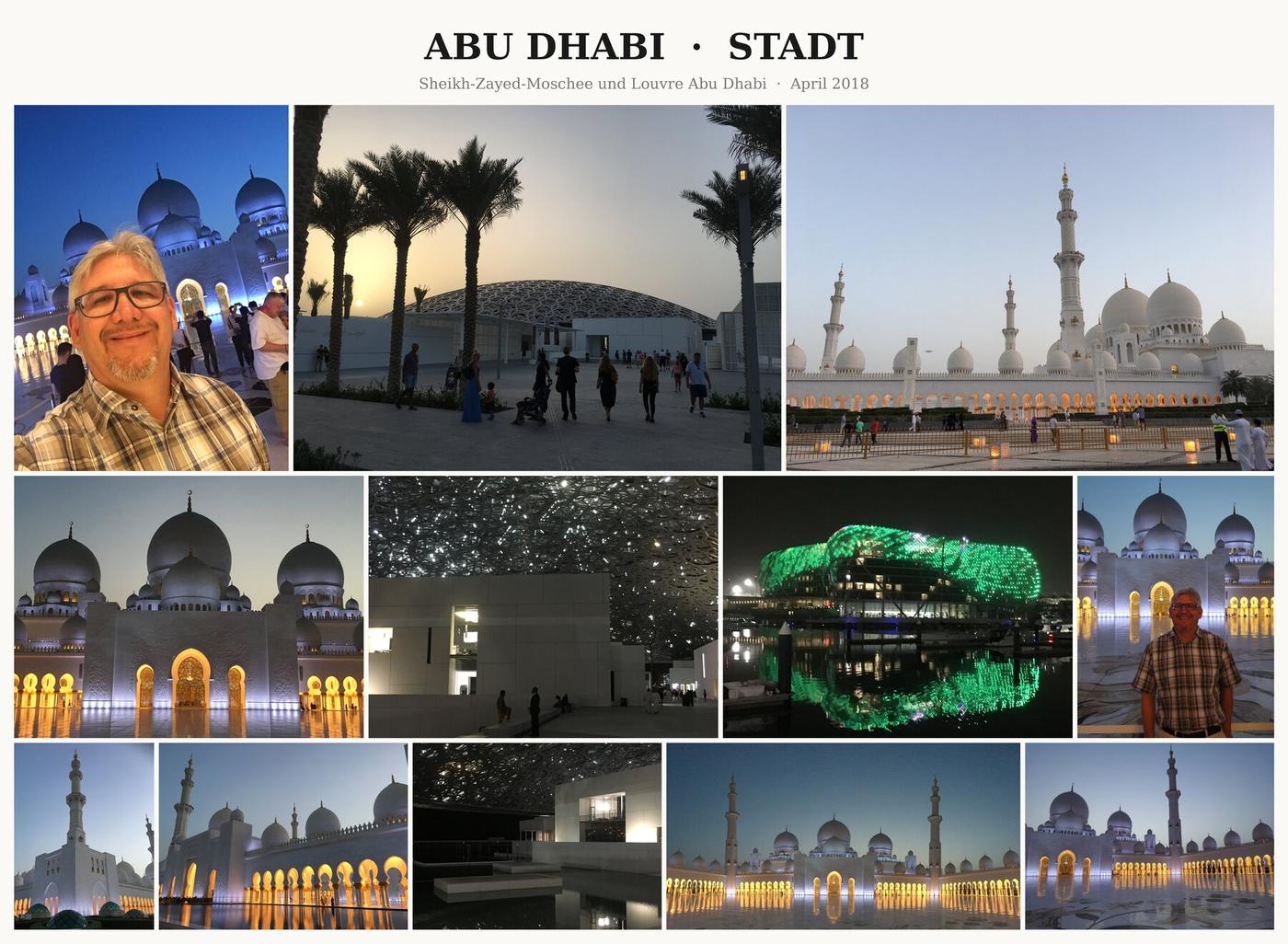 Fotocollage Abu Dhabi: Sheikh-Zayed-Moschee und Louvre Abu Dhabi